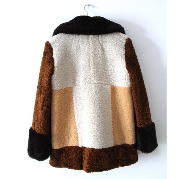 A.L.C. Stefan Faux Fur Shearling Patchwork Coat / XS / Brown Multi Teddy Sherpa - Picture 6 of 11